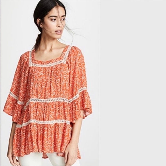 Free People Orange Floral Blouse NWT - Picture 1 of 14